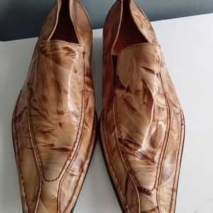 Fiesso by Aurelio Garcia Tan Textured Leather Pointed Toe Slip On Loafers Mens